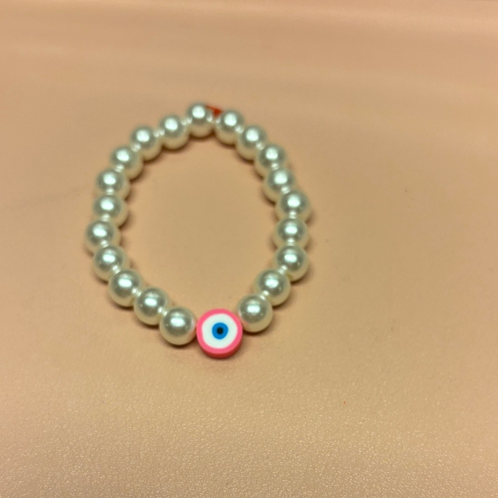 Pearl Beaded Bracelet with Evil Eye Charm